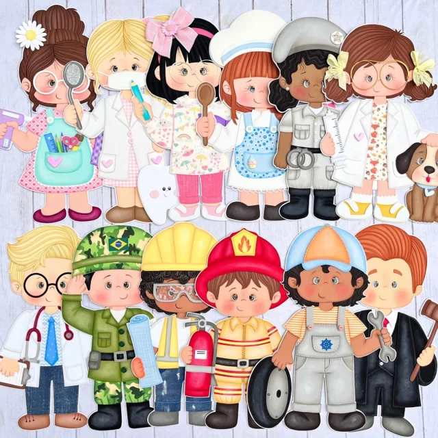 🚨Lançamento; Coleção PROFISSÕES.

Apostila de moldes com 12 profissões diferentes, sendo 6 meninas e 6 meninos.

Artesã,Dentista,Professora,Confeiteira, 
Policial e Veterinária.
Médico,Soldado,Engenheiro,Bombeiro, 
Mecânico e juiz.

Tamanho de cada aplique; 40 cm de altura.

A apostila contém moldes vetorizados em tamanho real para imprimir na folha A4,lista de materiais, lista de fornecedores e fotos!
* Não tem passo a passo!

🚨Atenção; comprando o combo completo até dia 25/04/25… você irá ganhar de brinde o arquivo com os 12 desenhos vetorizados para colorir, no tamanho A4.

💰Valor do combo 59,90

Valor das apostilas individuais 7,99 cada.

Valor promocional de lançamento… válido até dia 25/04/25

Compre pelo site www.ateliegiselesouza.com.br